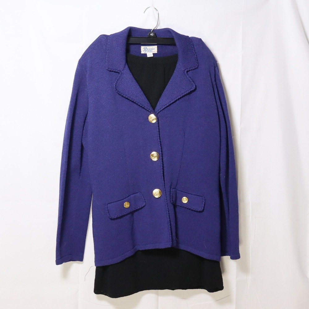 Dunollie Looms Skirt Suit 14?‎ Purple Black Womens Wool Knit Vintage